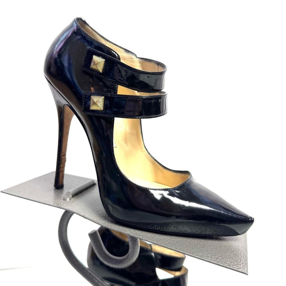 Jimmy Choo Black Patent Leather Pointed Toe Platform Stiletto Heels Size US 6